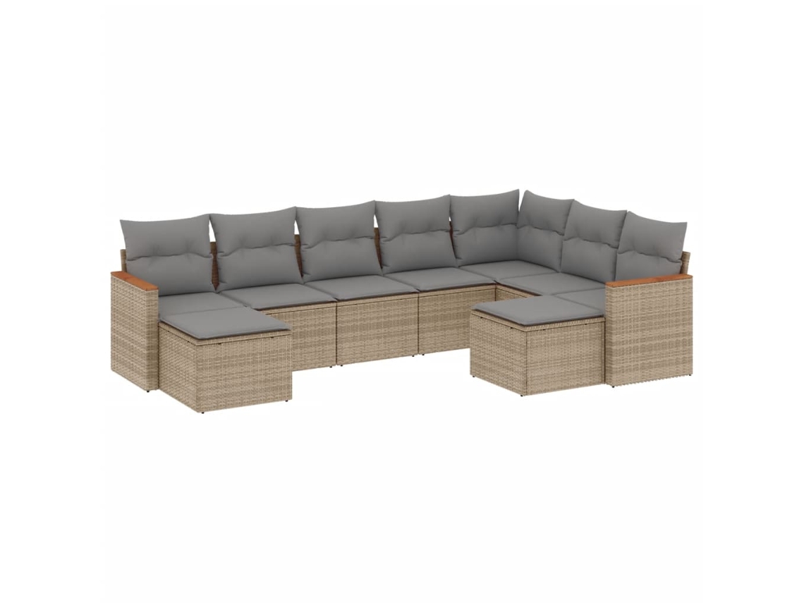 Conjunto de 9 Sofás Jardim com Almofadões Vime Pe Bege Misturado MAISON EXCLUSIVE