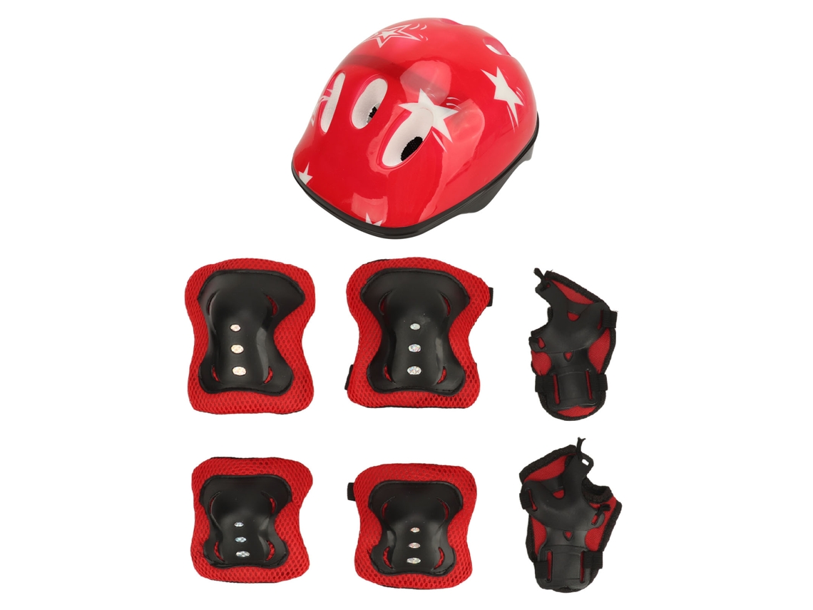 Conjunto de Proteção para Crianças, Capacete, Joelheiras, Cotoveleiras e Muñequeras, Ajustáveis, Vermelho, para 5 a 14 anos