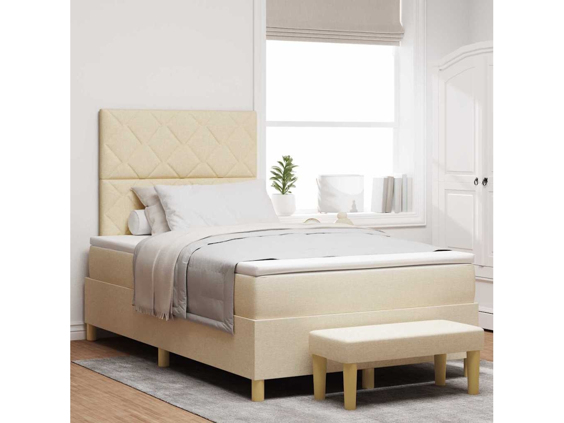 Vidaxl Cama Box Com Cabeceira Creme 190 X 120 Cm Tecido