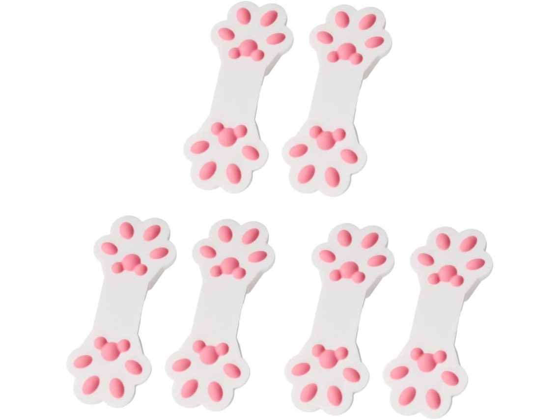 Conjunto de 6 prendedores de alimentos em formato de gato, com datas de lançamento, acessórios para culinária.