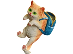 Linda Estatueta de Gato em Resina com Mochila, Perfeita para Decorar Vasos de Flores. uma Prática Estátua de Gato para CHABERLU