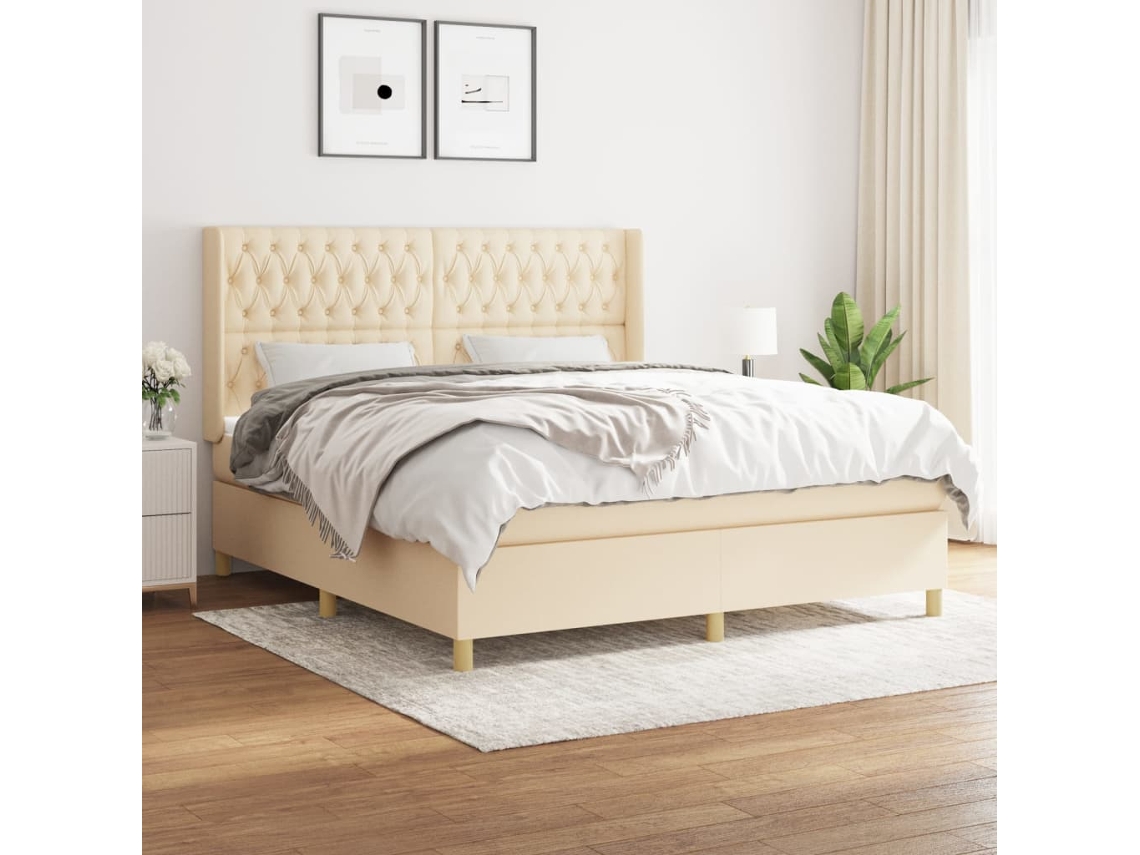 Vidaxl Cama Com Molas/colchão 180x200 Cm Tecido Cor Creme