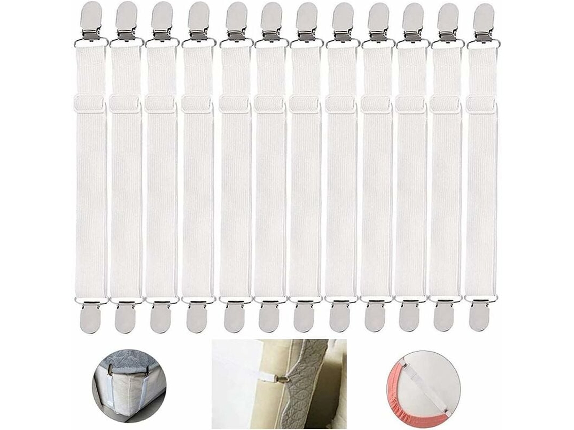 Lurelia Fivelas Para Lençol 12 Peças Branco Ajustável Elástico Seguro Fibra Elástica Colcha Colchão Cobertor
