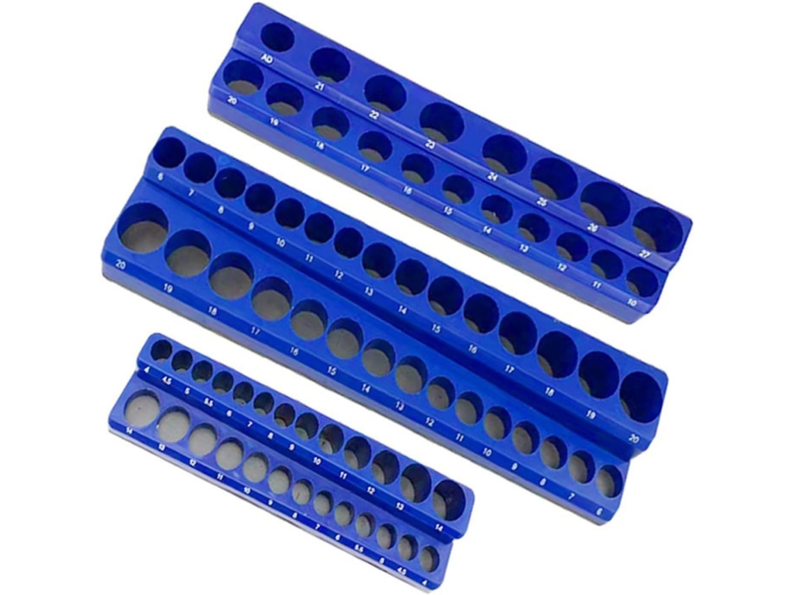 Conjunto De 3 Suportes Magnéticos Para Soquetes De 1/4", 3/8", 1/2", Tamanhos Sae E Métricos Com Base De