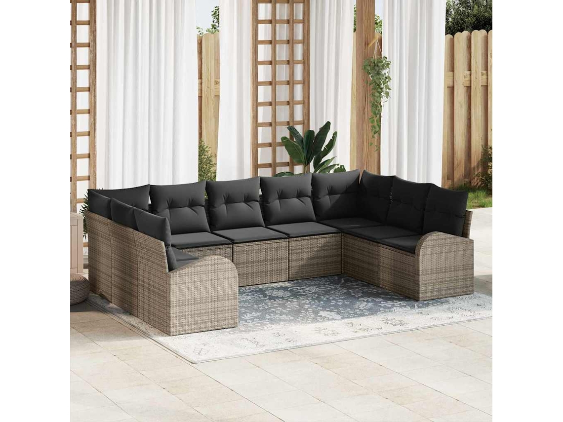 Vidaxl Conjunto De Sofá De Jardim 9 Unid. Cinzeto Vime Pe