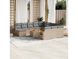 Vidaxl 13 Pcs Conj. Sofás Jardim C/ Almofadões Vime Pe Bege Misturado