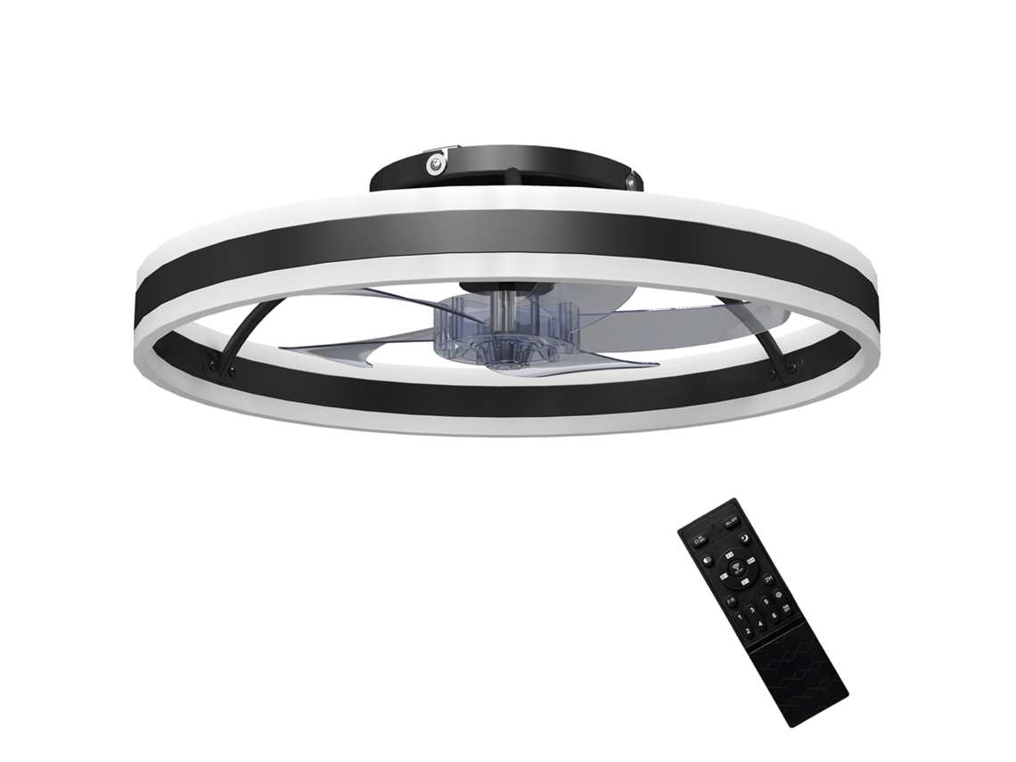 Ventilador de Teto com Luz Led 6 Velocidades,motor Reversível e Controle Remoto 45w Ø50x13.5cm Preto BTFORUS