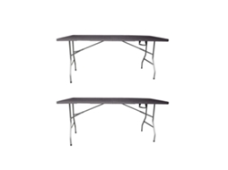 Mesa Plegable Rectangular 180x70x74cm Catering | Mesa Resina Con Patas De Acero Plegable Para Eventos Y Terrazas Marrón 2 Unidades