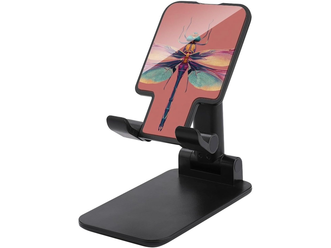 Suporte Minimalista Dobrável E Ajustável Para Celular Com Libélula Sobre Rosa, Ideal Para Escritório