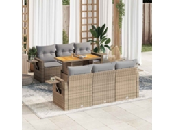 Vidaxl 7 Pcs Conjunto De Sofás P/ Jardim Com Almofadões Vime Pe Bege