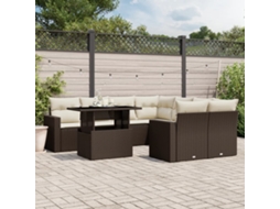 Jogo 9 Peças Sofás P/ Jardim C/ Almofadões Vime Pe Marrom Dkd Home Decor