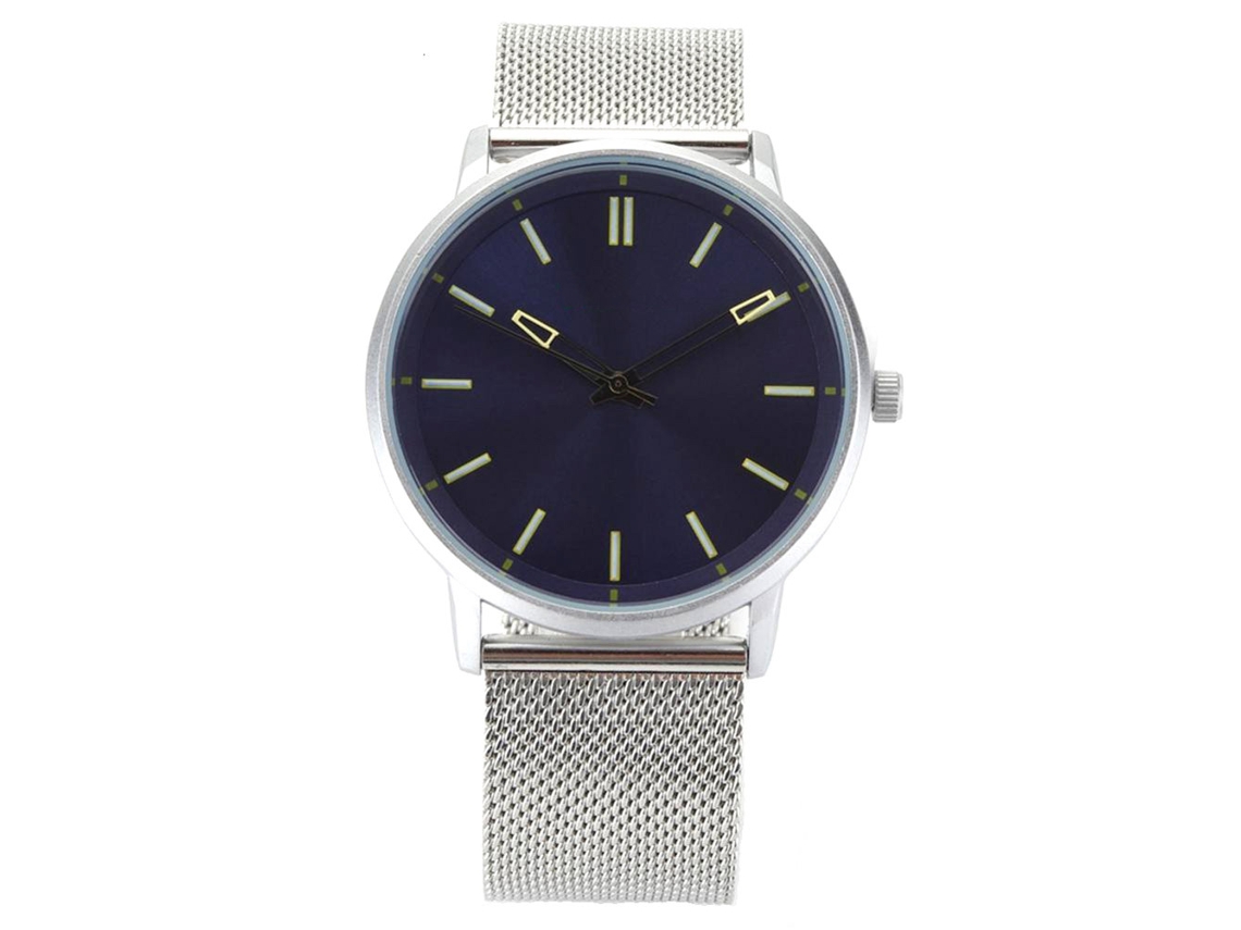 Relógio de pulso masculino de quartzo com pulseira de aço multicolorida (branco e azul)