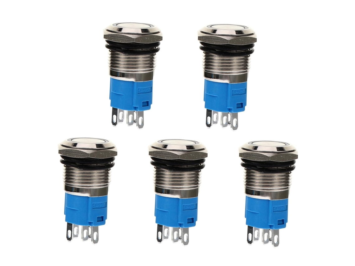 Conjunto De 5 Interruptores Momentâneos Led Redondos, À Prova D'água E Resistentes À Ferrugem, Para Uso Em Ambientes Úmidos.