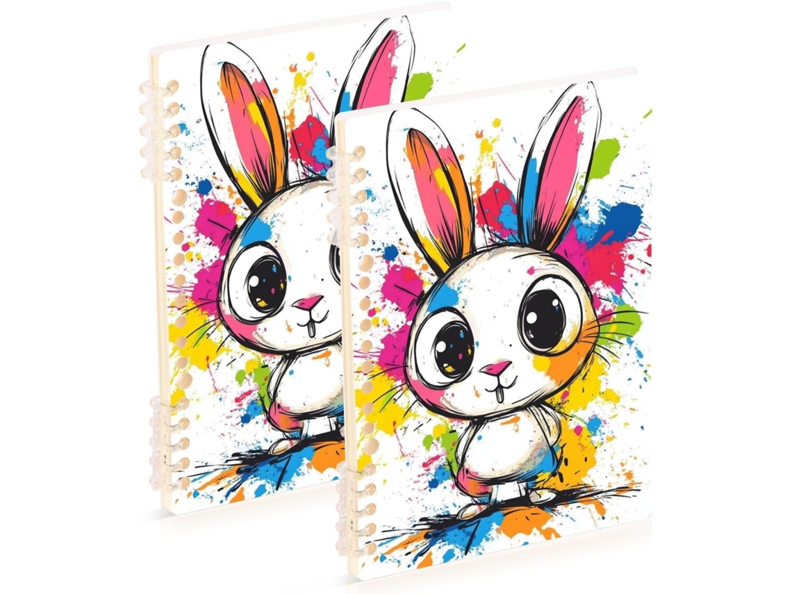 Conjunto de 2 Cadernos Composição Espiral A5 Desenho Coelho Branco 21,1 X 14,5 Cm Capa Dura 60 Folhas para e