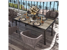 Mesa De Jardim Cinza Para 6 Lugares, Com Tampo Em Madeira Olha E Estrutura Metálica, Resistente A Intempéries - 145 X 85 X 72 Cm