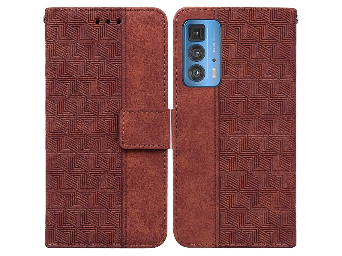 Capa De Couro Com Relevo Geométrico Para Motorola Moto Edge 20 Pro
