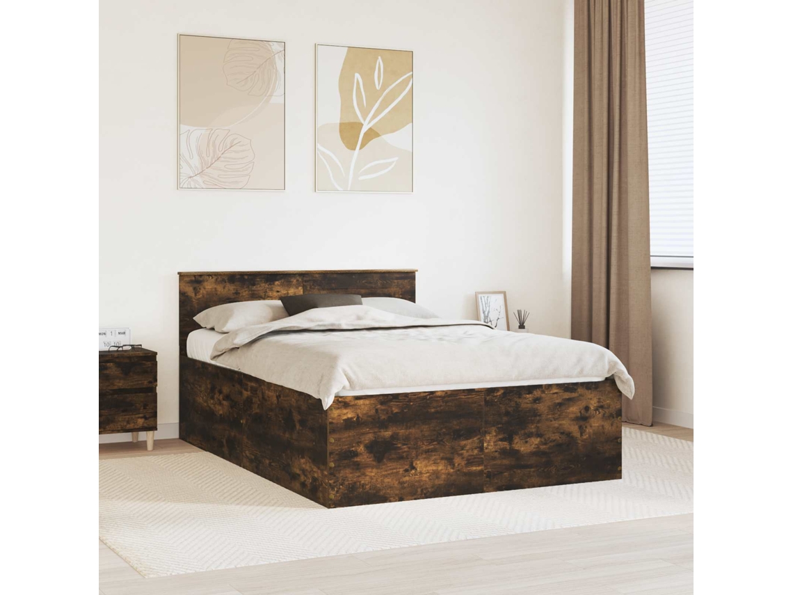 Vidaxl Estrutura Da Cama Com Cabeceira Carvalho Defumado 150 X 200 Cm
