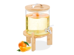 Distribuidor De Bebidas Relaxdays, 5 Litros, Frias E Quentes, Suporte Em Bambu, Termómetro, Jarra Transparente/natural