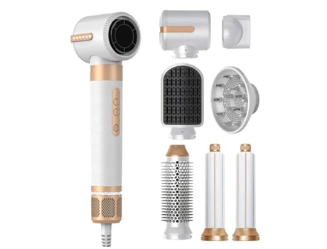 Secador De Cabelo Profissional De Alta Velocidade Onlike Hot Air Styler 7 Em 1, 110000 Rpm, Escova Secadora, Difusor, Alisador, Modelador - Branco