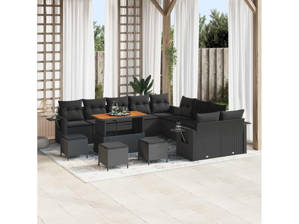 Vidaxl Conjunto De Sofá De Jardim 14 Unid. Preto Vime Pe