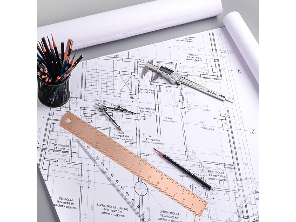 Régua De Cobre Eujgoov, Régua Reta Requintada E Resistente À Abrasão, 150mm De Comprimento, Perfeita Para Escritório