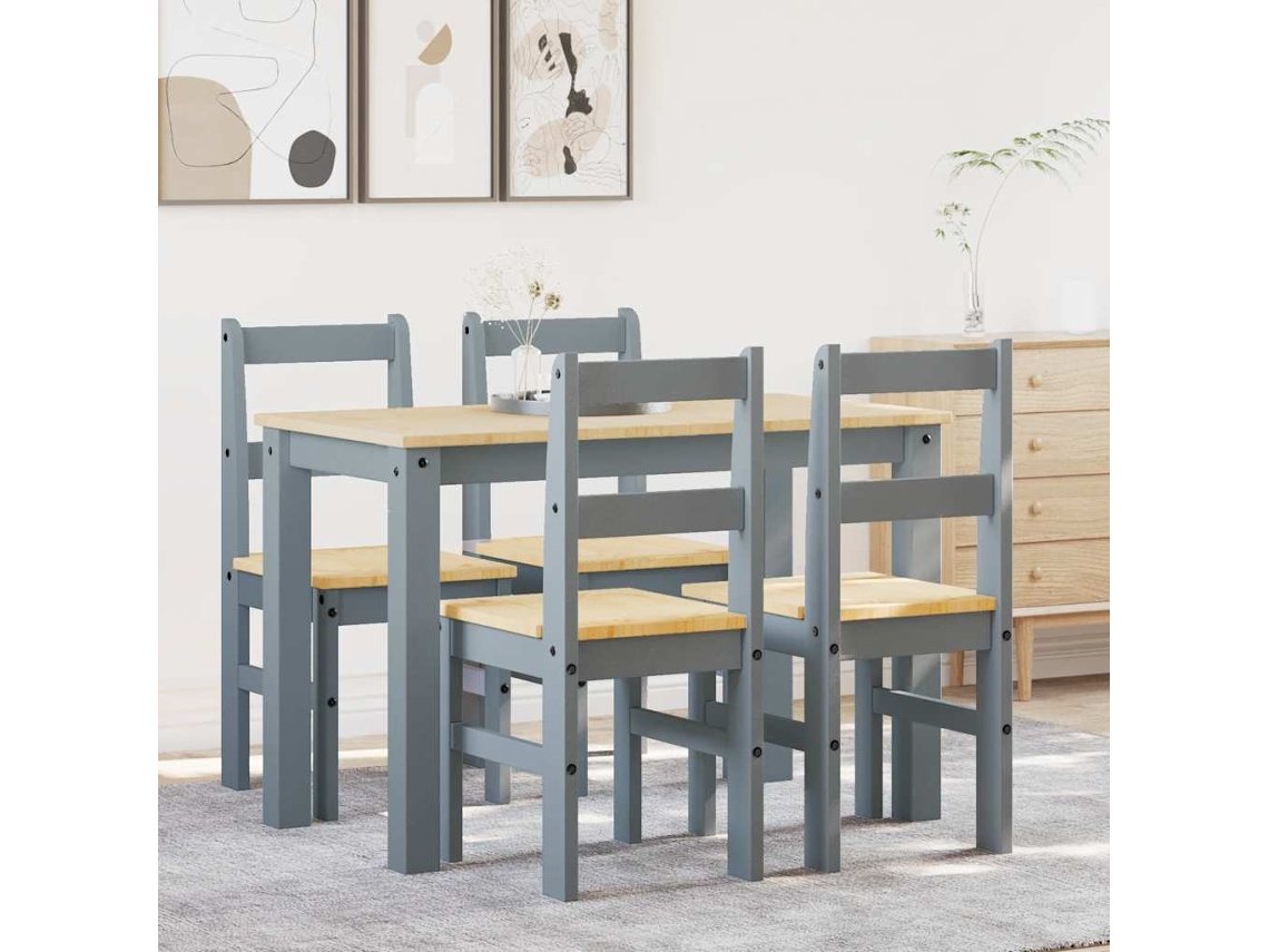 Vidaxl 5 Pcs Conjunto De Jantar Panama Madeira Pinho Maciça Cinzento