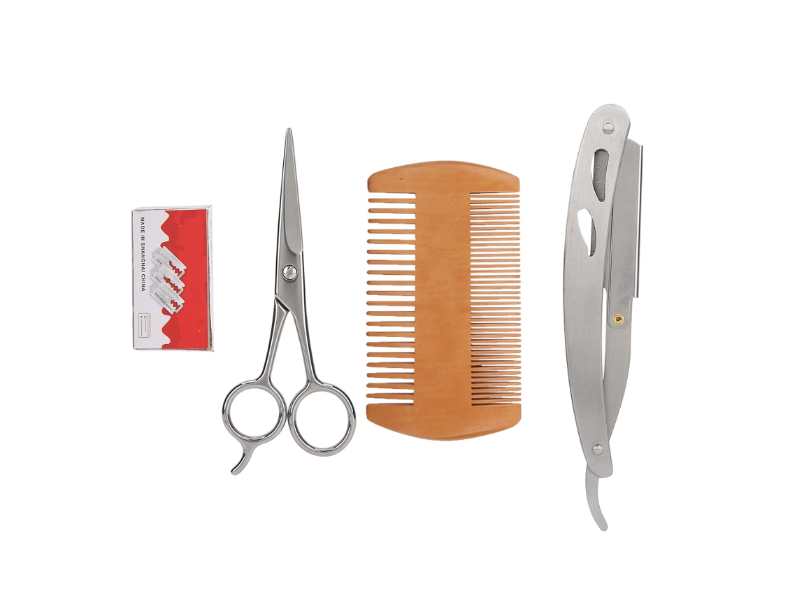 Kit para barba Blue Zoo, 4 folhas de pente Tesoura