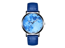 Relógio de pulso masculino analógico de couro para lazer com mostrador redondo azul royal.