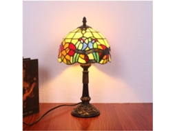 Abajur De Mesa Estilo Tiffany 20cm, Com Cúpula De Vidro Decorada Pintura Pássaro, Soquete E27, Estilo Antigo E