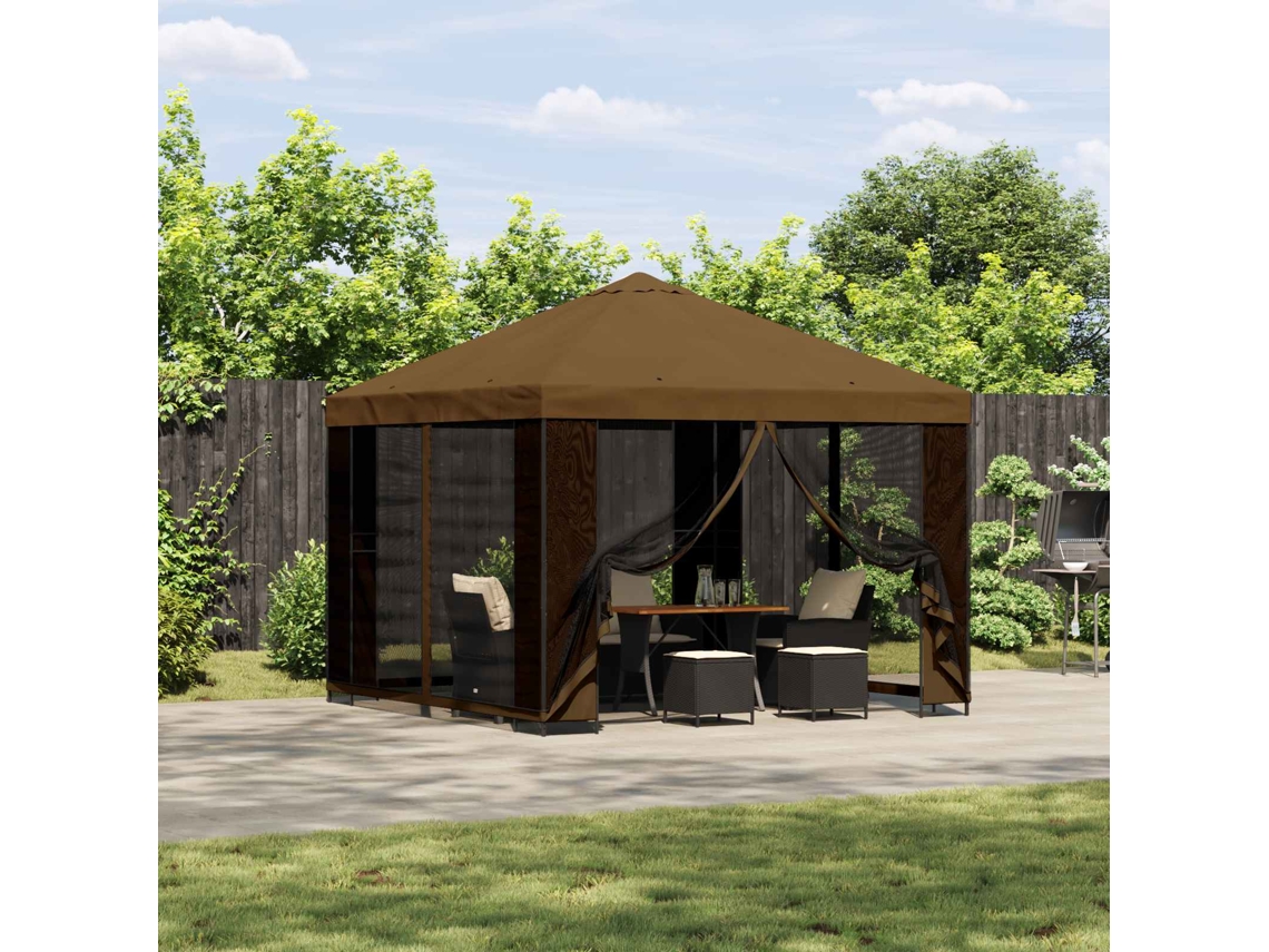 Vidaxl Gazebo De Jardim Com Laterais 3 X 3 M Cinzento-acastanhado