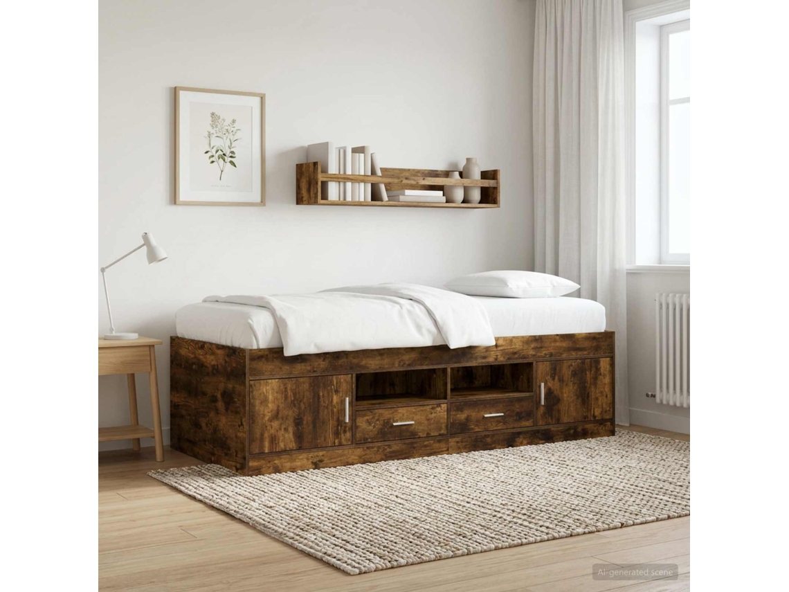 Vidaxl Estrutura De Cama Com Armazenamento Carvalho Fumado 80 X 200 Cm