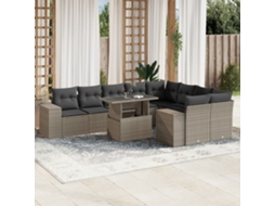 Vidaxl 10 Pcs Conj. Sofás Jardim Com Almofadões Vime Pe Cinzento-claro