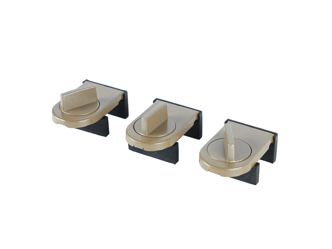 Trava de segurança para porta de correr (material de fixação em alumínio, pacote com 3 unidades, cor marrom)