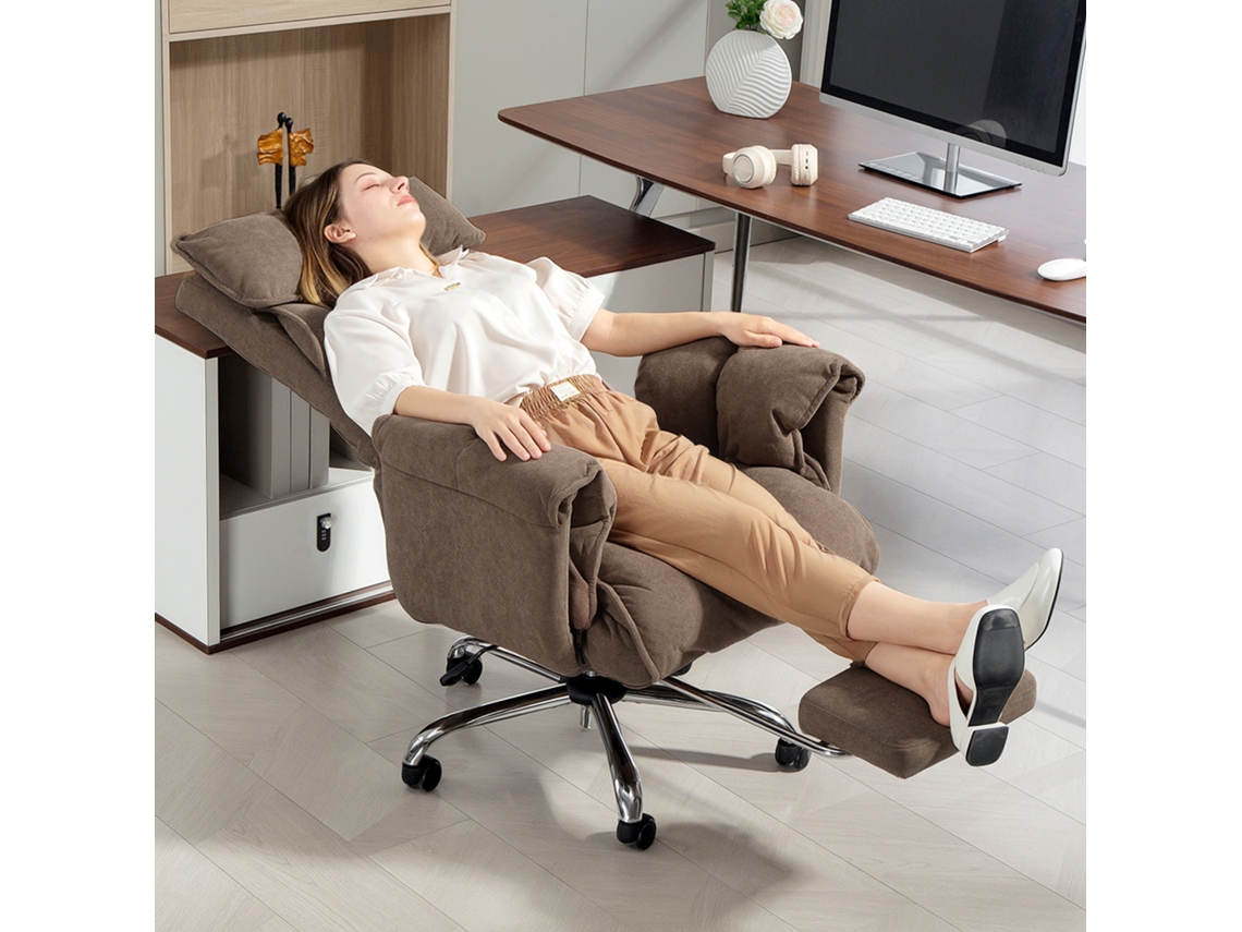 Ergonomic Office Chair, Reclining Backrest, Footrest, Soft Fabric, Light Brown