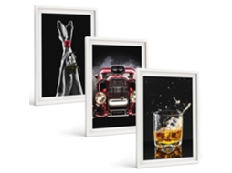 Quadros Decorativos Para Parede Pernas De Mulher, Rosa, Carro, Uísque Moldura Branca Quadros Para A Sala De Estar Espelharte (3 Piezas De 40x60 Cm)