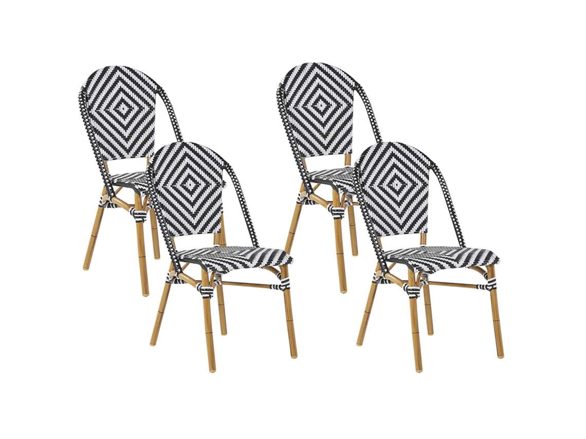 Conjunto De 4 Cadeiras Beliani Rifreddo De Ratan Sintético Preto/branco 46x57x88