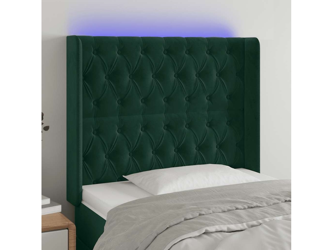 Vidaxl Cabeceira De Cama C/ Led Veludo 103x16x118/128 Cm Verde-escuro
