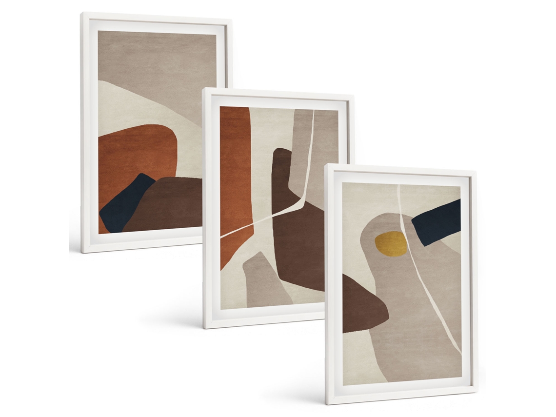 Um Conjunto De Imagens Decorativas Em Uma Moldura Pintura Boho Abstrata Moldura Branca Quadros Para A Sala De Estar Espelharte (3 Piezas De 40x60 Cm)