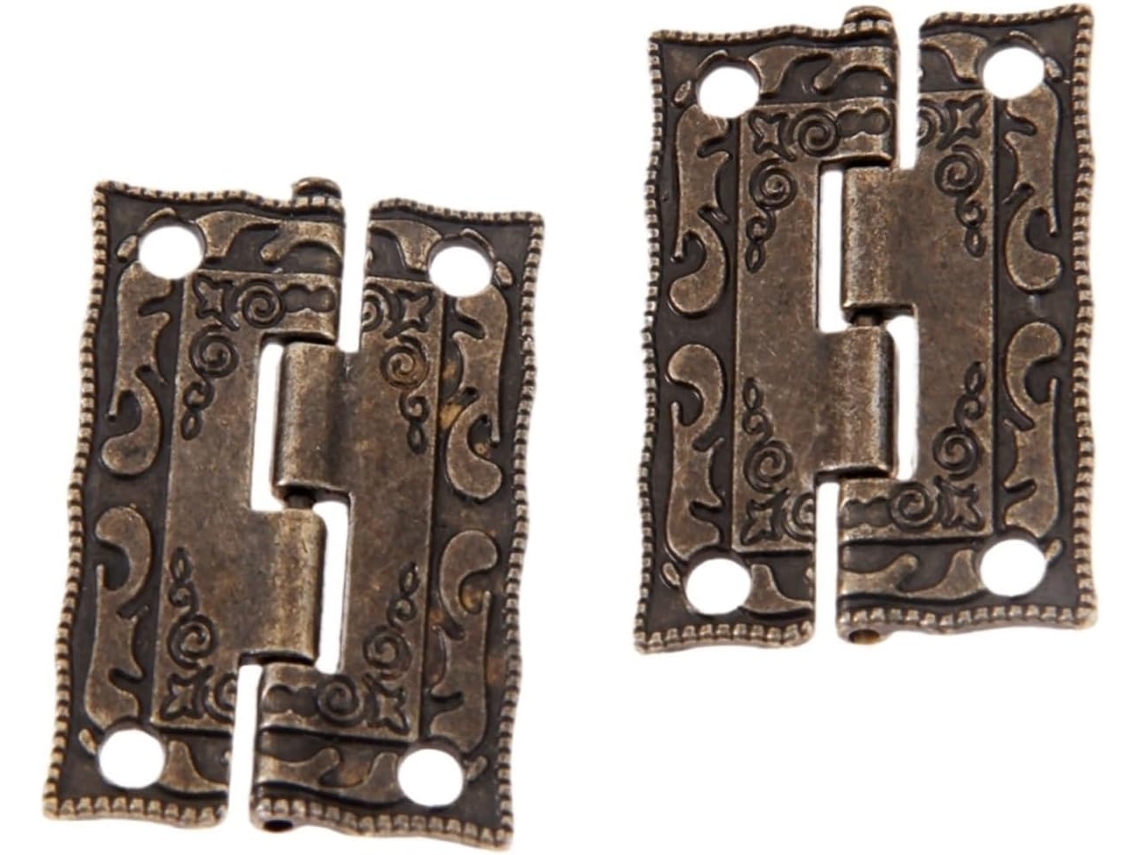 2 Dobradiças Decorativas Em Latão Antigo Para Portas E Gavetas De