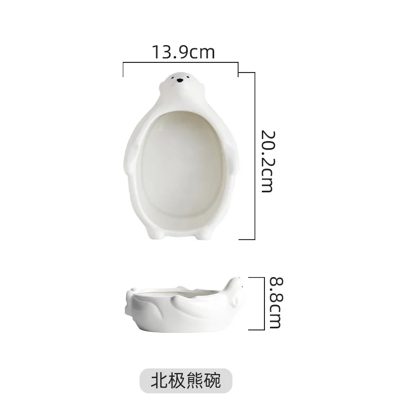 Tigela de Cerâmica Branca em Formato de Urso Polar , Ideal para Sopa de Macarrão Japonesa, Criativa e Personalizada. MDUG (20 Cm)