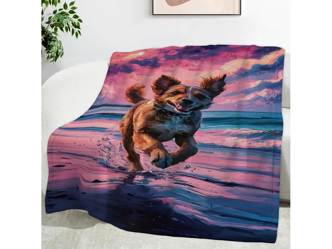 Manta para Cães com Estampa de Ondas 130x150 Cm Multifuncional Macia e Aconchegante em Flanela Ideal Cama Escr