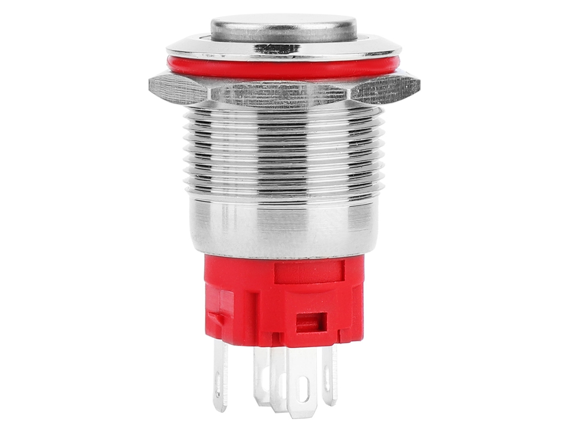 Interruptor De Botão Pressionado Metal Autobloqueante Com Luz 9~30v Dc 19mm 1no 1nc Anel Branco Cabeça Alta