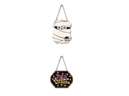 Enfeites de madeira para Halloween, múmia fantasma, decorações de Natal para sala de estar e quarto, pingente de alce de crescimento lento (pacote com 2)