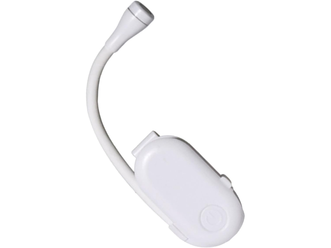 Luminária De Leitura Portátil Kombuida, Recarregável Via Usb, 400mah, Com Clipe, Em Plástico Branco, Ângulo Ajustável