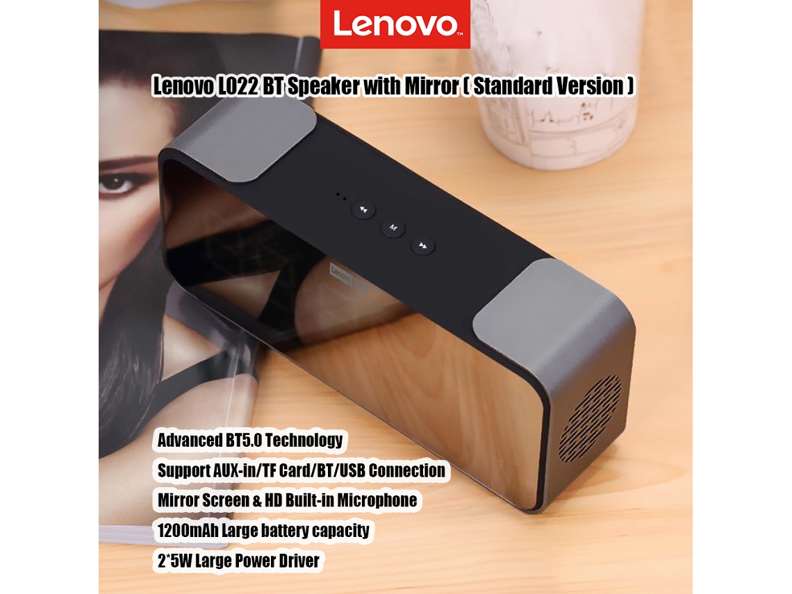 Caixa De Som Bluetooth Lenovo L022 Com Espelho 10w