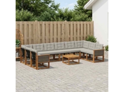 Vidaxl Conjunto De Sofás Para Exterior 11 Unid. Natural E Cinza Claro
