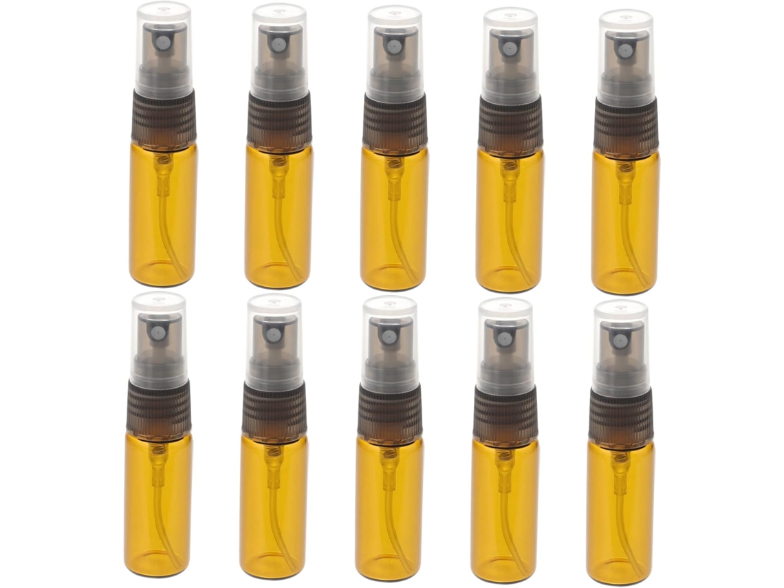 Conjunto De 10 Frascos De Vidro Transparente Marrom Com Spray, Pequenos