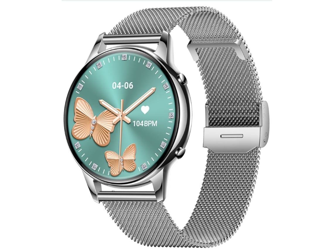Smartwatch com Display Amoled Full-Touch de 1 32 Polegadas Chamadas Bluetooth Recursos de Saúde Feminina e Design Redondo Prata YEMAESRE