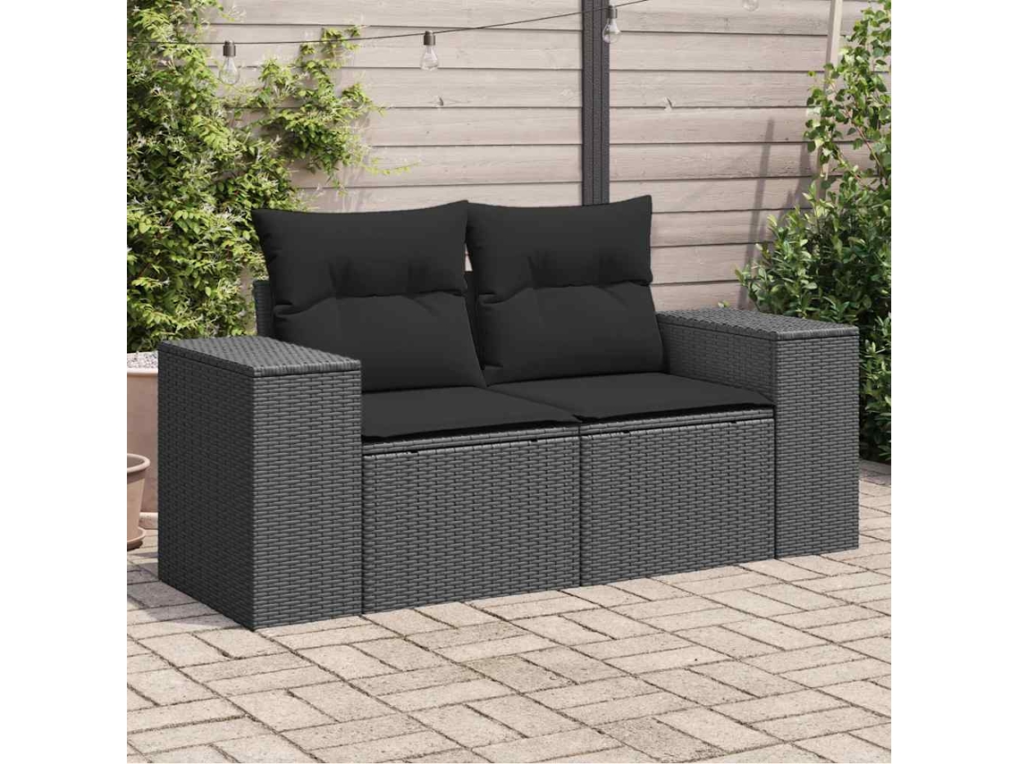 Sofá De Jardim Com Almofadões 2 Lugares Vime Pe Preto Dkd Home Decor