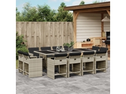 Vidaxl 13 Pcs Conj. Jantar Jardim C/ Almofadões Vime Pe Cinzento-claro